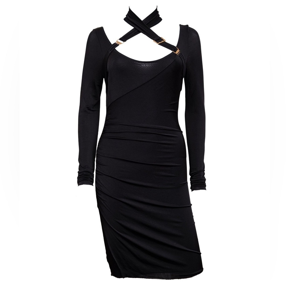 Gucci Black Jersey Bondage Buckle Mini Dress size Small